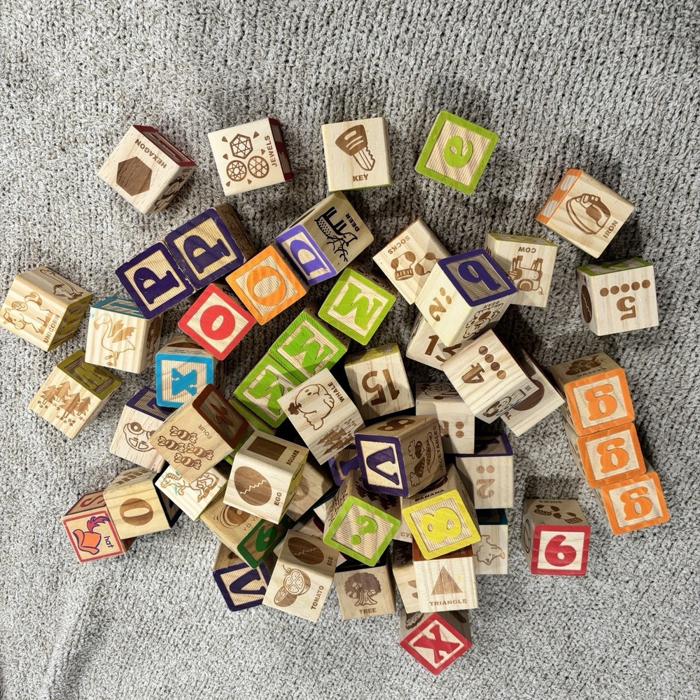 Kids‎ Wood Alphabet Number Blocks Educational Montessori Set Multicolor